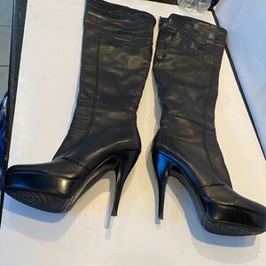 Geronea Black Italian Leather Stiletto Platform Over-the-Knee Boots